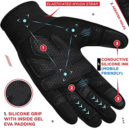 RDX Weight Lifting Gloves Gym Workout, Full Finger Touch Screen, Breathable Anti Slip Padded Palm Protection, Fitness Strength Training Powerlifting HIIT WOD Exercise, Men Women Home Gym Cycling - color: BLACK, size: X-Large
