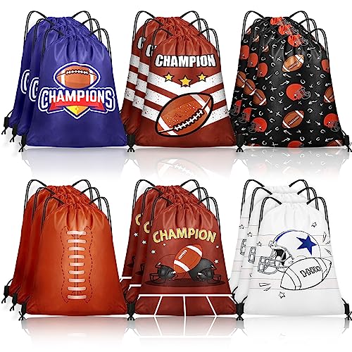 Grneric 18 Pcs Football Party Favor Bags Drawstring Bags Bulk Candy Goodie Bag Football Themed Presents for Sports Teams - color: Football