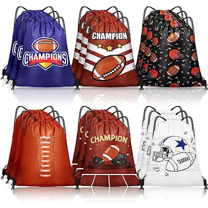 Grneric 18 Pcs Football Party Favor Bags Drawstring Bags Bulk Candy Goodie Bag Football Themed Presents for Sports Teams - color: Football
