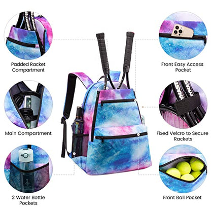 Sucipi Tennis Bag Professional Tennis Backpack for Men and Women Racket Bags Holds 2 Rackets with Ventilated Shoe Compartment - color: Starry Sky