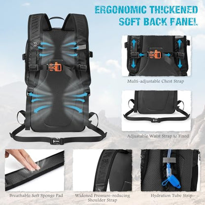 G4Free Hiking Backpack with Thickened Back Panel Packable 25L Lightweight Foldable Travel Daypack for Men Women(Black) - color: Black