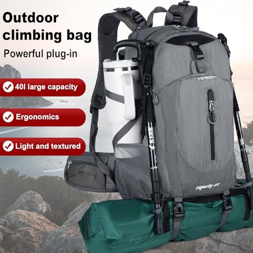 FENGDONG 40L Waterproof Lightweight Hiking,Camping,Travel Backpack for Men Women Gray - color: A3- Gray