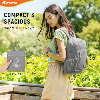 SKYSPER Anti Theft Hiking Backpack, 20L RFID Packable Travel Daypack, Lightweight Foldable Back Pack for Walking Daytrip - color: Grey