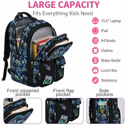 3PCS Kids Backpack Set, School Backpack with Lunch Bag & Pencil Case, Lightweight Waterproof Bookbag for Kids (Blue-Green Game) - color: Blue-green Game
