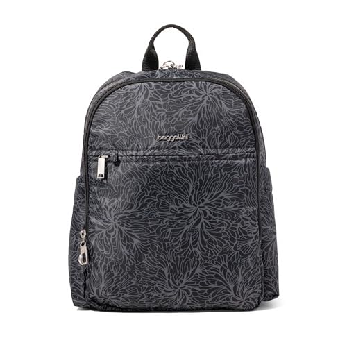 Securtex Anti-Theft Getaway Backpack - 9.4"x13"x5" Travel Safe Bag w/Locking Zippers, Slash-Resistant, RFID - color: Midnight Blossom Print