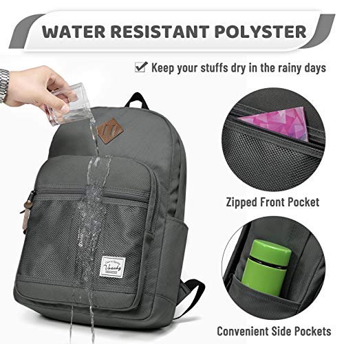 VASCHY School Backpack, Water Resistant Lightweight Casual Backpack for Men Women with Padded Laptop Sleeve Dark Gray - color: Grey