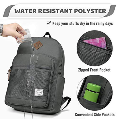 VASCHY School Backpack, Water Resistant Lightweight Casual Backpack for Men Women with Padded Laptop Sleeve Dark Gray - color: Grey