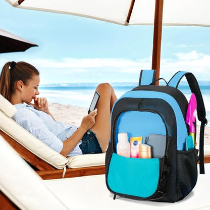 Fasrom Mesh Beach Bag Backpack with Wet Item Pocket, Swim Backpack for Pool, Travel and Gym (Patent Design, Empty Bag Only), Blue - color: Blue