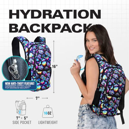 Sojourner Hydration Pack, Hydration Backpack - Water Backpack with 2l Hydration Bladder, Festival Essential - Rave Hydration Pack Hydropack Hydro for Hiking, Running, Biking, Festival Gear - color: Mushroom Magic