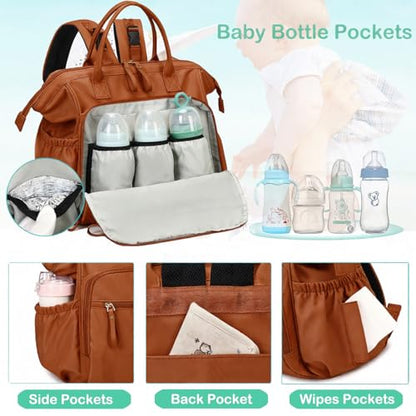 LORADI Large Diaper Bag Tote, Hospital Bag, Baby Shower Essential | 14 Pockets, Convertible, Stroller Clips, 3 Insulated Pockets, Water-resistant, Easy to Clean - color: Brown, size: Large-20L