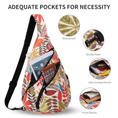 HUA ANGEL Crossbody Sling Bag for Men & Women Lightweight Waterproof Chest Shoulder Bag for Travel Hiking & Everyday Use - color: W-orange Maple Leaf