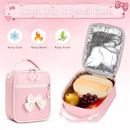 ACESAK Girls Backpack - 3PCS Backpack for Girls Cute School Backpacks for Girl Kindergarten Elementary Preschool Middle Kids School Bags with Lunch Box Pencil Case Set (Pink Beige) - color: Pink Beige