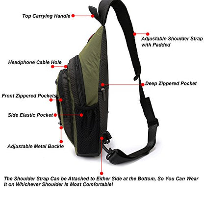 NICGID Sling Bag Chest Shoulder Backpack Crossbody Bags for Tablet Laptop Outdoor Hiking Men Women - color: Army Green-2664