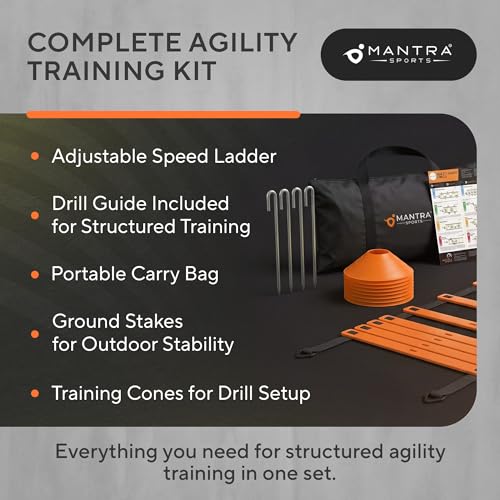 Agility Ladder Set, 12-Rung Speed Ladder + Training Cones, Soccer Training Equipment, Footwork Drills Kit, Speed & Agility Equipment, Football Practice Equipment, Basketball Gear - color: Bright Orange