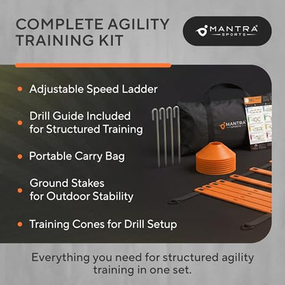 Agility Ladder Set, 12-Rung Speed Ladder + Training Cones, Soccer Training Equipment, Footwork Drills Kit, Speed & Agility Equipment, Football Practice Equipment, Basketball Gear - color: Bright Orange