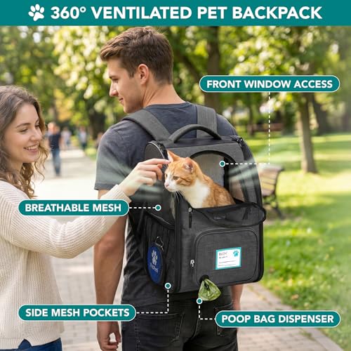 PetAmi Expandable Dog Backpack Carrier for Cats & Pets, Breathable Cat Carrier Backpack with Top Window & Multi-Entry, Ventilated Foldable Travel Carrier for Small Medium Pets up to 18 lbs, Dark Gray - color: Charcoal
