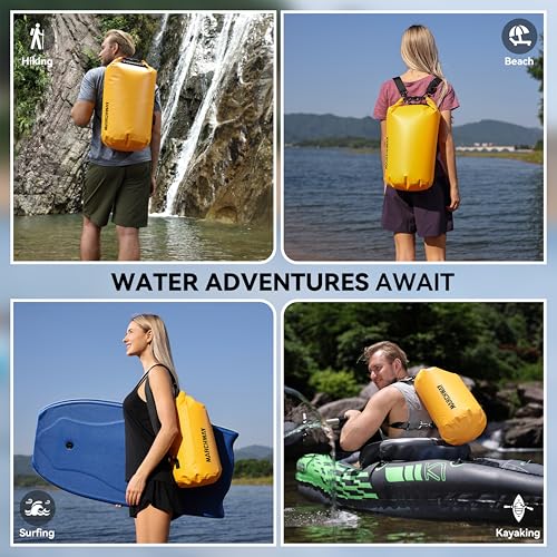 MARCHWAY Floating Waterproof Dry Bag Backpack 5L/10L/20L/30L/40L, Roll Top Sack Keeps Gear Dry for Kayaking, Rafting, Boating, Swimming, Camping, Hiking, Beach, Fishing - color: Deep Yellow, size: 5L