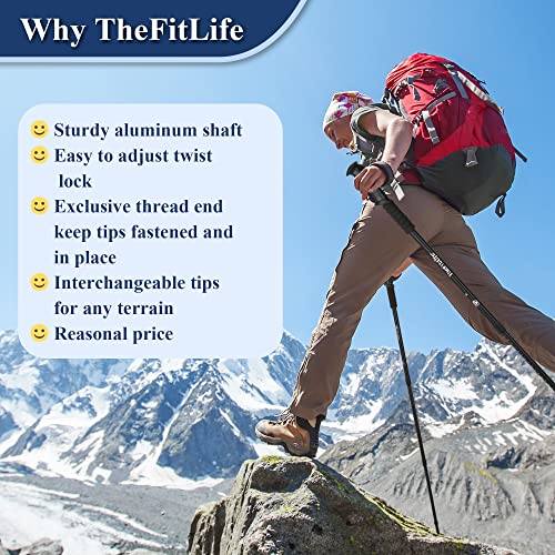 TheFitLife Nordic Walking Trekking Poles - 2 Sticks with Anti-Shock and Quick Lock System, Telescopic, Collapsible, Ultralight for Hiking, Camping, Mountaining, Backpacking, Walking, Trekking - color: Purple
