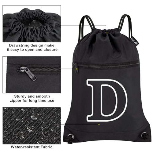HOLYLUCK Drawstring Bags Initial Backpack Sackpack Cinch Bags for Sports, Gym, Travel, Beach (Black-D) - color: Black-d