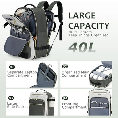 EMPSIGN 40L Travel Backpack for Women & Men, Airline Approved Carry On Backpack, TSA Personal Item Bag Waterproof, Overnight Weekender Essentials Backpacks for Business fits 17" Laptop, Army Green - color: Beige/Army Green/Black