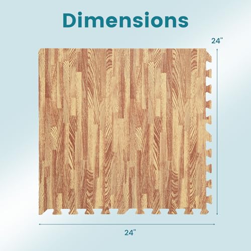Happygrill 96 Sq. Ft. Interlocking Foam Floor Tiles, 24 PCS 2/5 Thick Wood Grain EVA Foam Mat w/48 Borders, 24” x 24” Puzzle Exercise Mat Gym Flooring for Home Gym Apartment Basement Play Room Yoga