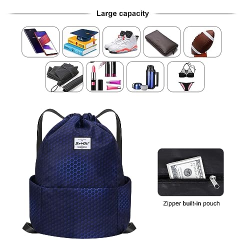 XEYOU Drawstring Sports Backpack Lightweight Gym Yoga Sackpack Shoulder Rucksack Casual Outdoor Daypack for Women and Men | Lightweight - color: Hexagonal Pattern