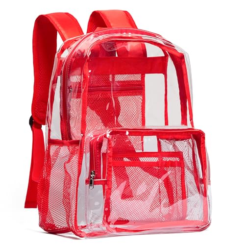Vorspack Clear Backpack - Heavy Duty PVC Transparent See Through Backpack for College & Workplace - color: Red, size: Large