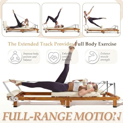 88" Foldable Pilates Reformer,Walnut Wood Grain Metal Frame, Dual Spring & Latex Resistance, Jump Board & Headrest, Adjustable Footbar Space-Saving Home Gym, Ideal - size: 88IN*21.3IN*11IN