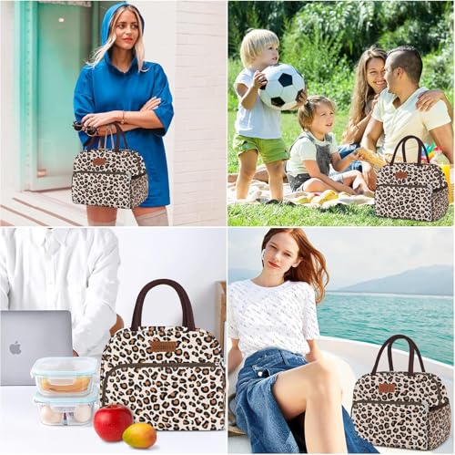 Coobiiya Lunch Box Lunch Bag for Women Adults Men, Reusable Cute Lunch bag - Leakproof, Insulated Lunch Box Tote with Large Capacity, Cooler Container for Work/Travel/Office - color: Leopard