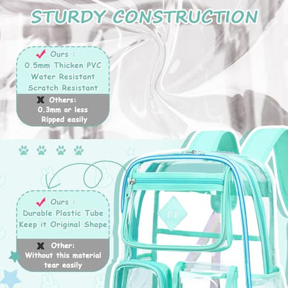 PIG PIG GIRL Clear Backpack for School,Heavy Duty PVC Transparent Bookbag for Girls Stadium Approved See Through Backpack - color: 4-turquoise
