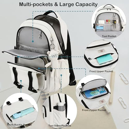 Hidds College Backpack Laptop Backpacks 15.6 Inch for Men Women Elementary Middle High School Book Bag For Teens Girls Boys Student Anti Theft Travel Daypack Large Bookbags-Beige - color: Beige