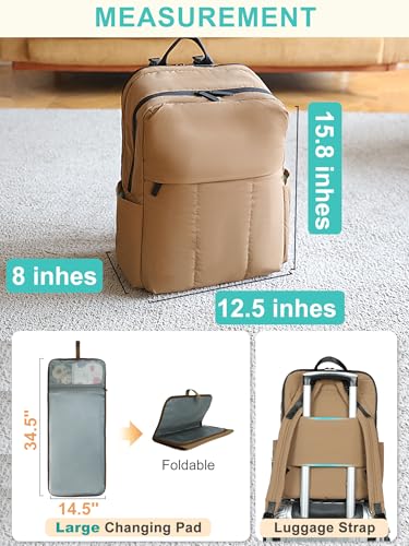 MOMINSIDE Diaper Bag Backpack - Large Puffer Diaper Bag - Neoprene Diaper Bag Quilted Baby Bag, Large Changing Pad, 15 Pockets, Lightweight, Brown - color: Brown