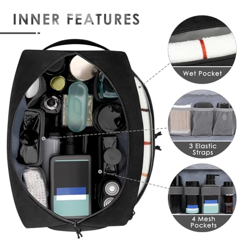 ETRONIK Tactical Toiletry Bag for Men, Travel Hygiene Bag with Double-layer, Hanging Toiletry Bag Water-Resistant Shaving Dopp Kit with EDC Molle Pouches, Bathroom Shower Makeup Bag Women, Black, L - size: L