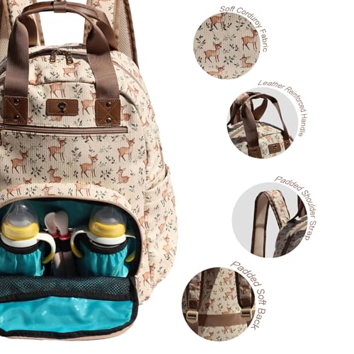 ESVAN Diaper Bag Backpack Corduroy Multifunction Baby Fashion Travel Pack office Laptop Bag - color: Brown Fawn