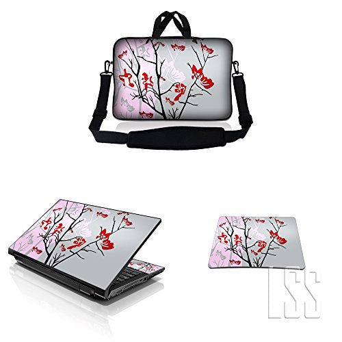 LSS 15 15.6 inches Laptop Messenger Crossbody Bag with Matching Laptop Skin Sticker & Mouse Pad Combo | Carrying Case for 14" 15" 15.6" or Smaller Size Notebook - Pink Grey - color: Pink Gray, size: 15 inch