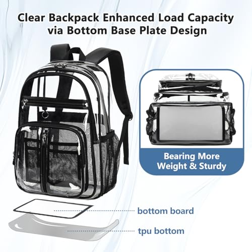 Cusangel Clear TPU XL Backpack,18" See Through Heavy Duty Bookbag,18 x8 x13inch X-Large Capacity Stadiums, warehouses,other security check locations(Black) - color: Black-a-18in