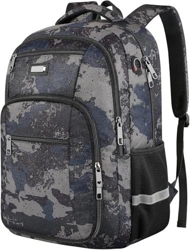 Jiefeike Laptop Backpack for Men, Extra Large Travel Backpack TSA Friendly Anti Theft Water-Resistant Bag Daypack for Work, Daily Computer Bookbag Fits 17 Inch Laptop Backpack - color: Camo-grey