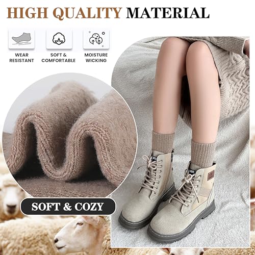 MOGGEI 5 Pairs Womens Merino Wool Socks Hiking Warm Winter Thick Thermal Crew Cozy Cabin Ladies Gift Comfy Boot Work Socks - color: Khaki/Black/Grey/White