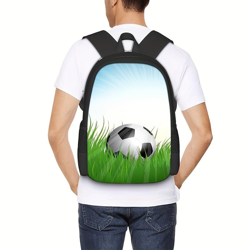 3PCS Soccer Backpack Set, 16" Lightweight Football Daypack, Soccer Ball Print Casual Laptop Backpack for Travel Camping Work (style-12) - color: Style-12