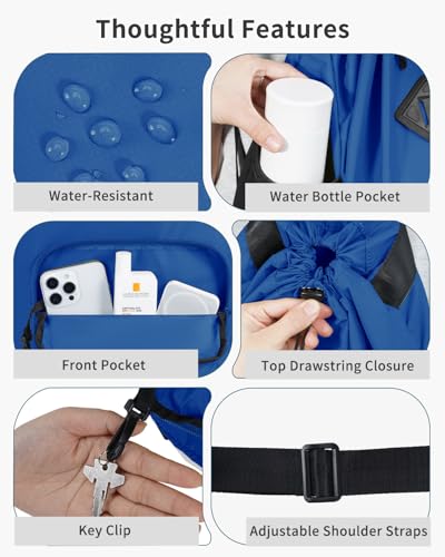 WANDF Drawstring Backpack with Removable Wet Pocket, Sandproof Beach Backpack with Bottom Compression Strap for Beach Mat, Swim Bag for Pool, Gym, Travel and Workout Gear (Navy Blue) - color: Navy Blue