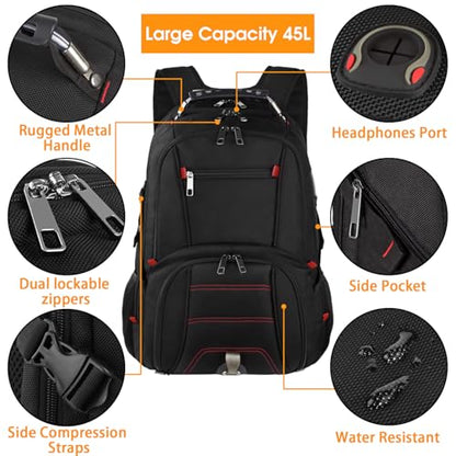 LTINVECK Travel Laptop Backpack, Extra Large Backpack for Men Women, TSA Friendly Heavy Duty Big Business Computer Bag Tech Backpacks Bag Fit 17 Inch Laptops, RFID Backbag - color: Black