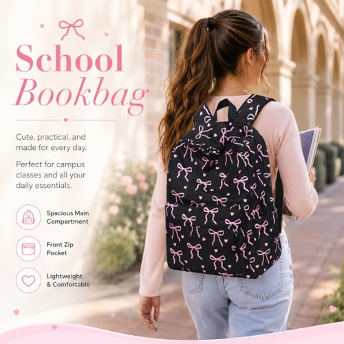 LOIDOU Backpack for Teen Girls Bookbags School Backpack with Lunch Box and Pencil Case 3 in 1 School Bags Set - color: Black Bow-Tie