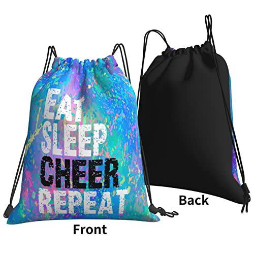 Drawstring Backpack Gym String Bag Sports Drawstring Sackpack For Women Men - color: Eat Sleep Cheer Repeat