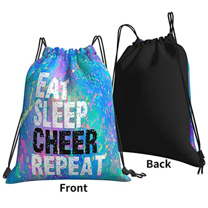 Drawstring Backpack Gym String Bag Sports Drawstring Sackpack For Women Men - color: Eat Sleep Cheer Repeat