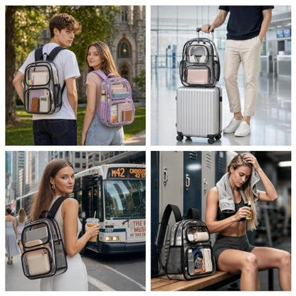 TILYMOL Clear Backpack Stadium Approved, Clear Bag with Phone Pocket, Large - color: Black, size: Large