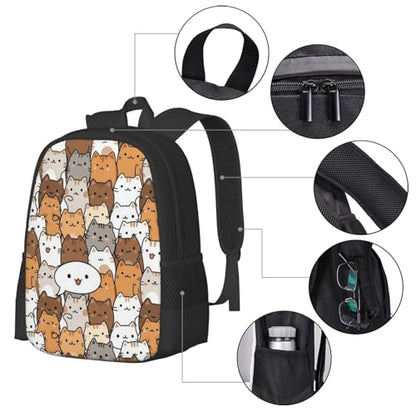 Laptop Backpack Cute Anime Cat Face, Cushioned Back Panel, Front Zip, for Daily Commute & Outdoors - color: Design (409)