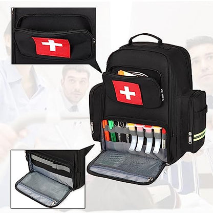 Gatycallaty First Aid Backpack Medical Emt First Responder Bag Empty Ems Emergency Home Health Hiking Trauma Travel Camping (Black, Large) - color: Black, size: Large