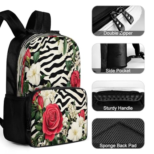 Supdreamc Backpack Polyester Anti-Theft Multipurpose Cheetah Leopard Zebra Print Floral Black And White Bookbag Large Capacity Laptop Book Bag Rucksack With Side Pockets - color: Pattern 423