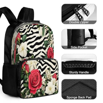 Supdreamc Backpack Polyester Anti-Theft Multipurpose Cheetah Leopard Zebra Print Floral Black And White Bookbag Large Capacity Laptop Book Bag Rucksack With Side Pockets - color: Pattern 423