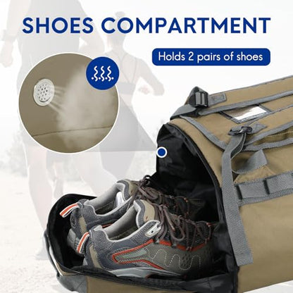 Haimont Duffel Backpack Bag 50L Water Repellent Sports Gym Bag Foldable Men Women with Shoe Compartment for Travel Hiking Camping Outdoor, Upgrade, Khaki - color: Khaki
